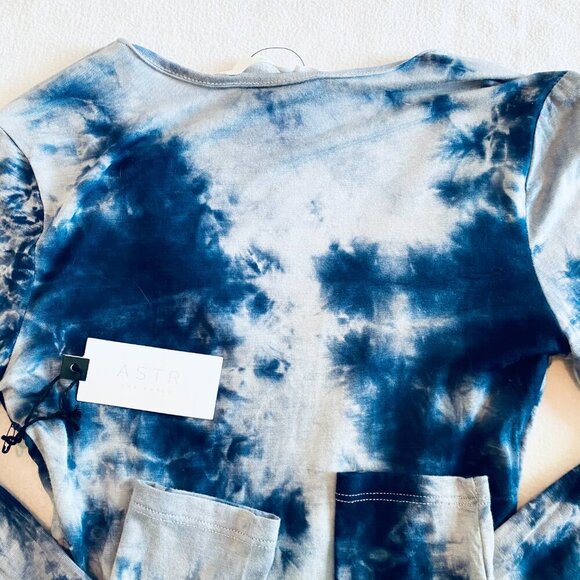 NWT ASTR the Label tie dye bodysuit Womens Extra Small blue long sleeve bodycon - Picture 4 of 8
